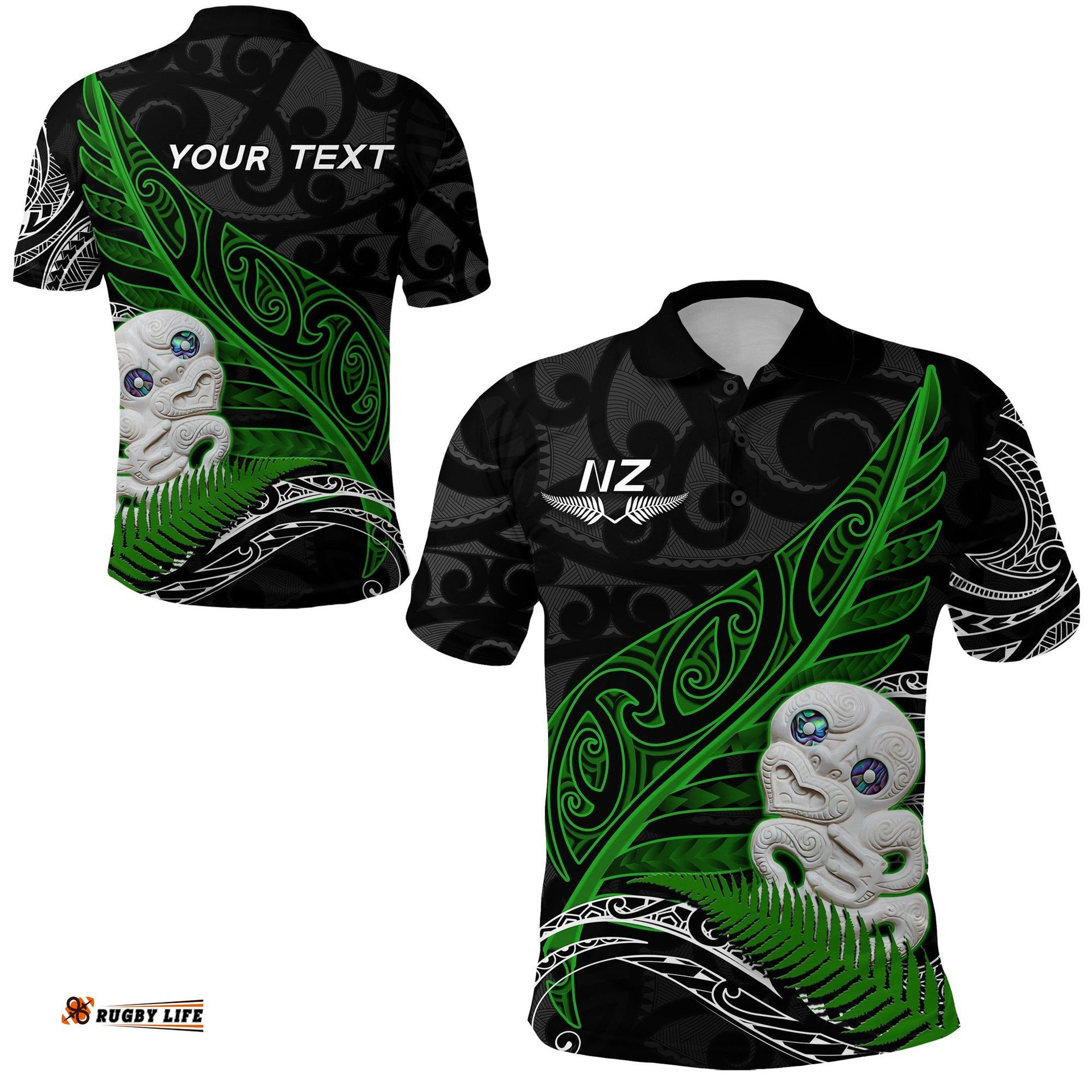 Custom Personalised Aotearoa Maori Polo Shirt Hei Tiki and Fern