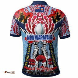Waratahs Rugby Custom Anzac Day Polo Shirt - Remembrance NSW Waratahs With Indigenous Patterns And Poppy Flower