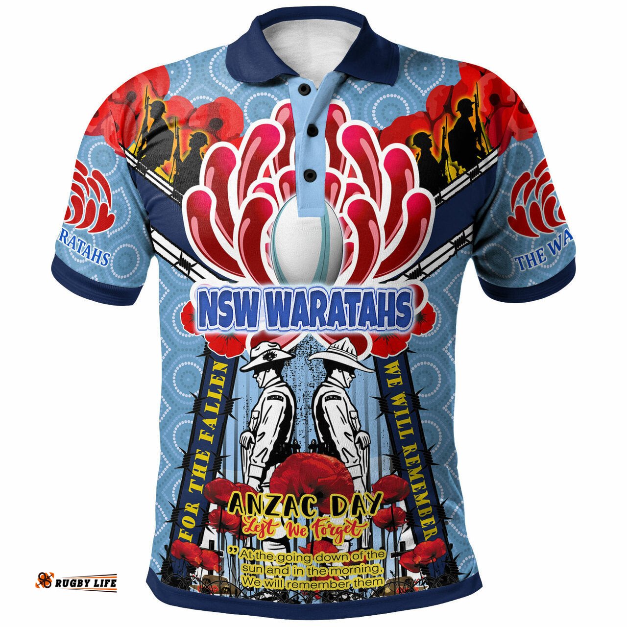 Waratahs Rugby Custom Anzac Day Polo Shirt - Remembrance NSW Waratahs With Indigenous Patterns And Poppy Flower