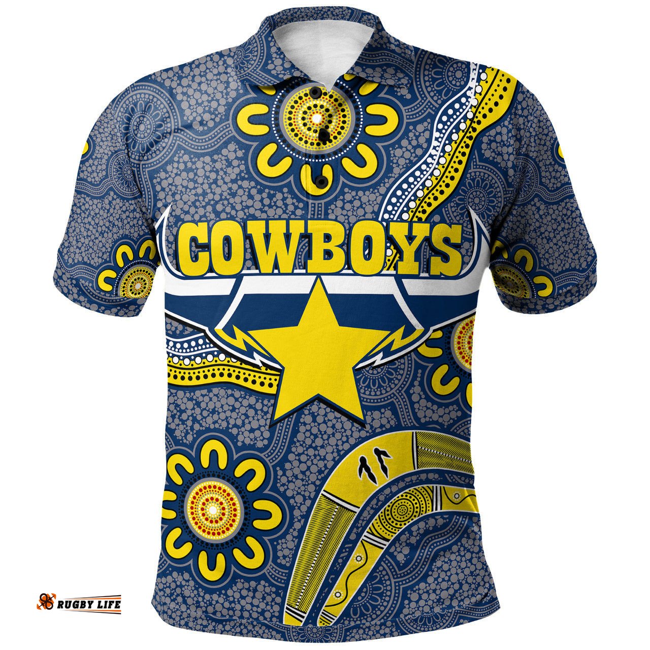 Cowboys Rugby Polo Shirt - Aboriginal Boomerang Cowboys RLT13