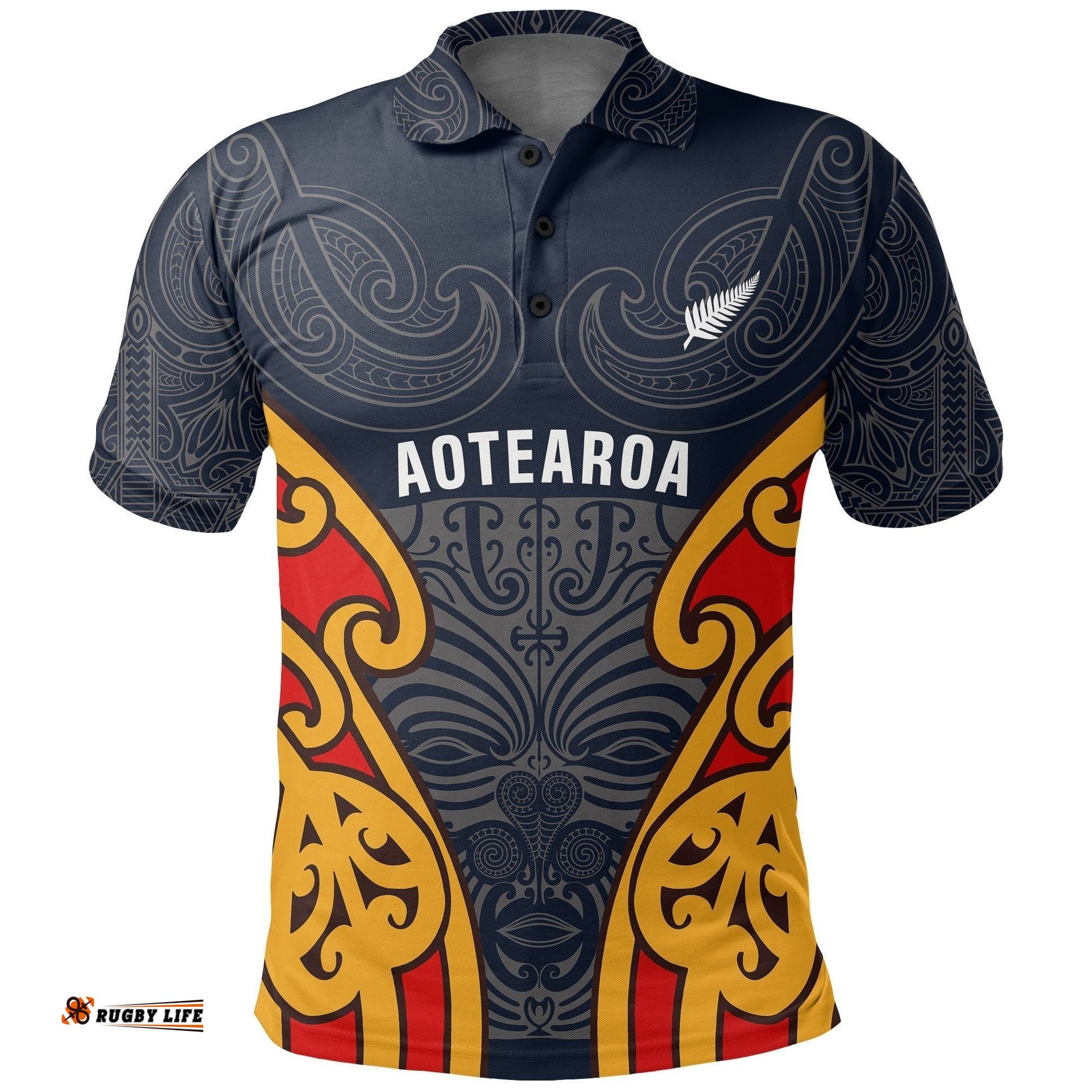 Maori Moko Polo Shirt Aotearoa Silver Fern