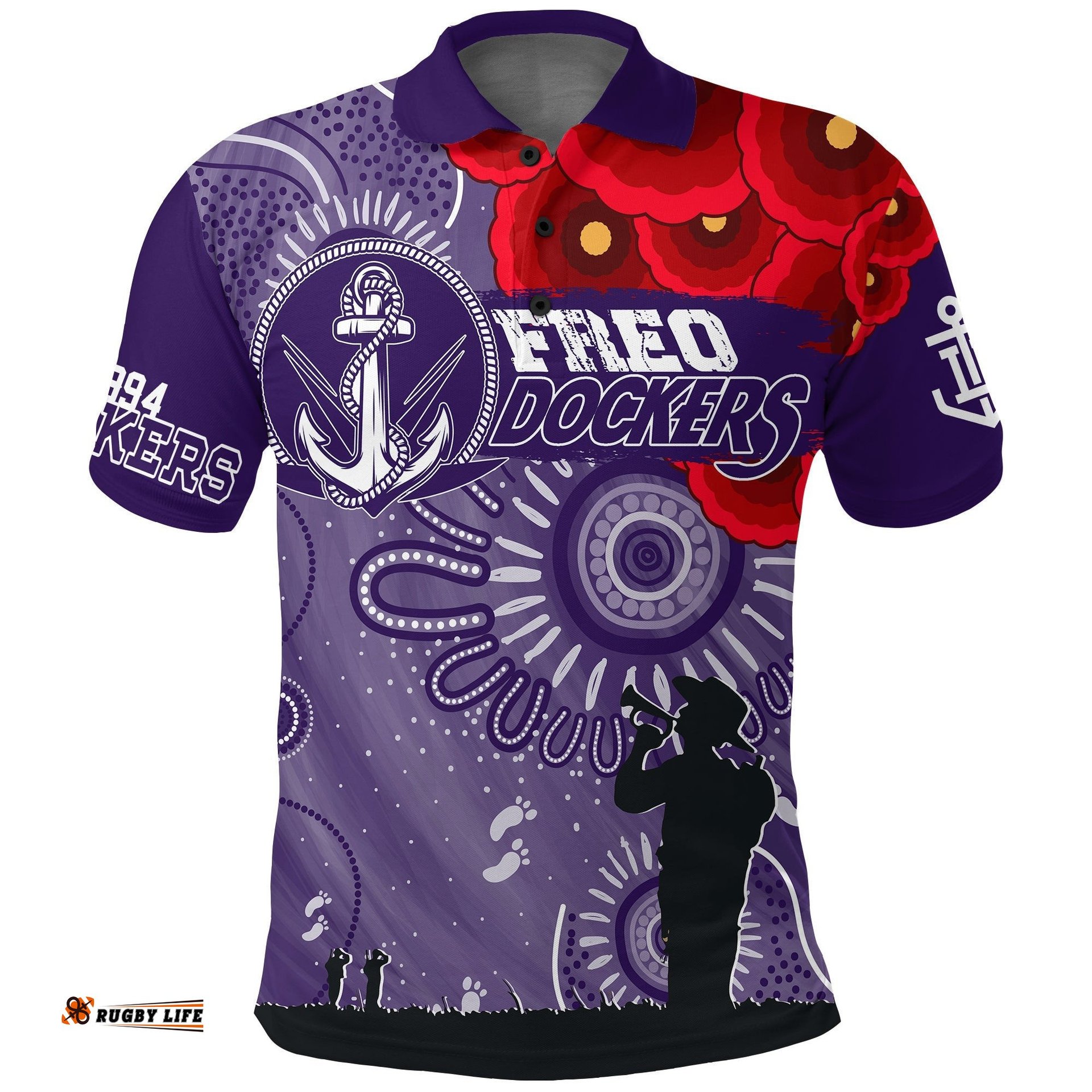 Custom Personalised Freo Dockers Indigenous Anzac Day Polo Shirt We Will Remember