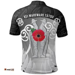 Anzac New Zealand Polo Shirt, Red Poppy Remembrance Golf Shirts
