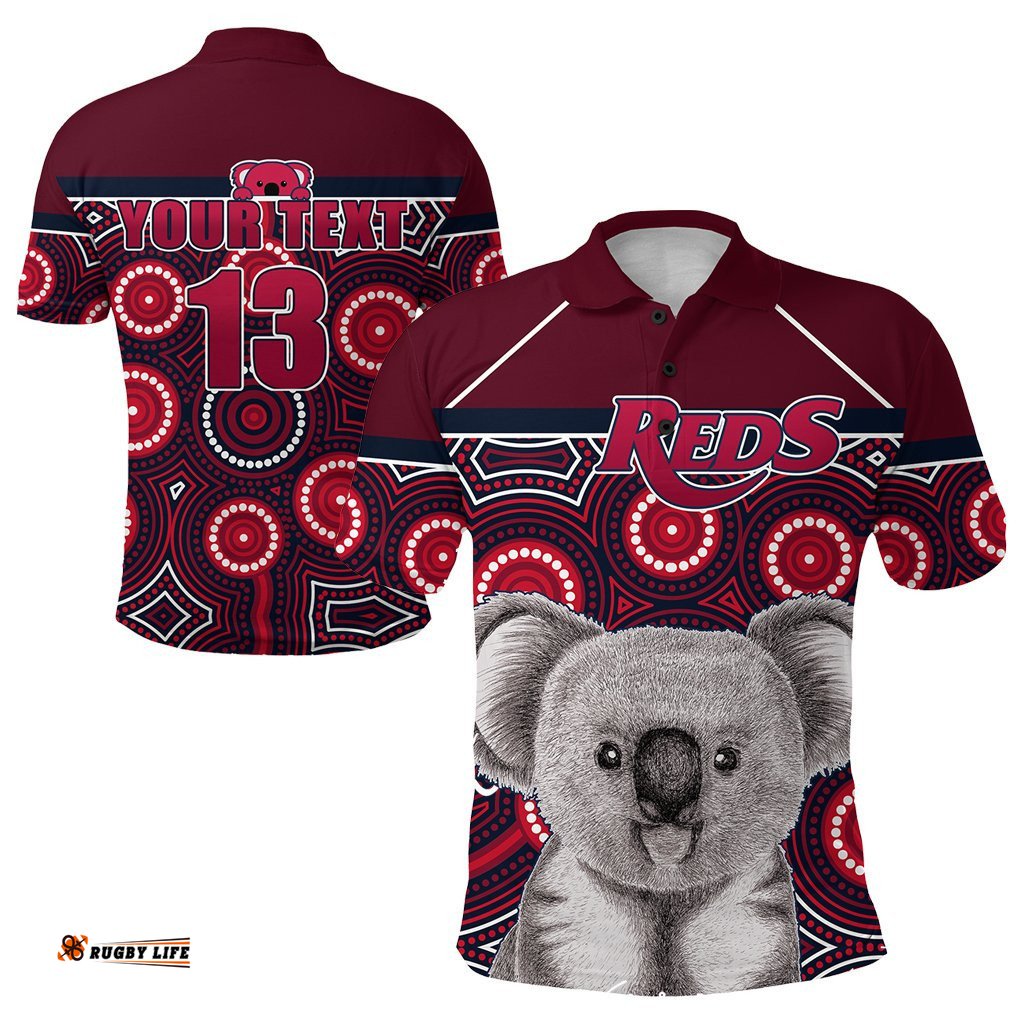 Custom Personalised Reds Rugby Australian Polo Shirt Simple Indigenous Queensland - Custom Text and Number