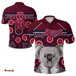 Custom Personalised Reds Rugby Australian Polo Shirt Simple Indigenous Queensland - Custom Text and Number