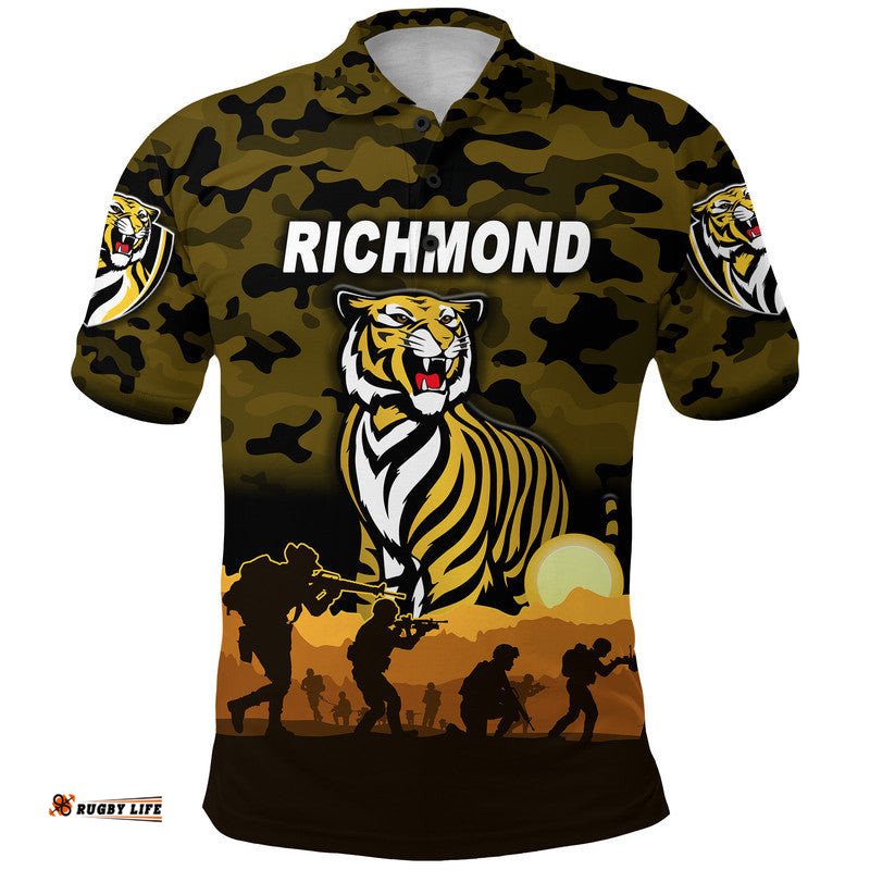 Custom Personalised Richmond Tigers ANZAC Polo Shirt Simple Style - Black