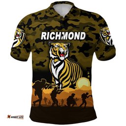Custom Personalised Richmond Tigers ANZAC Polo Shirt Simple Style - Black