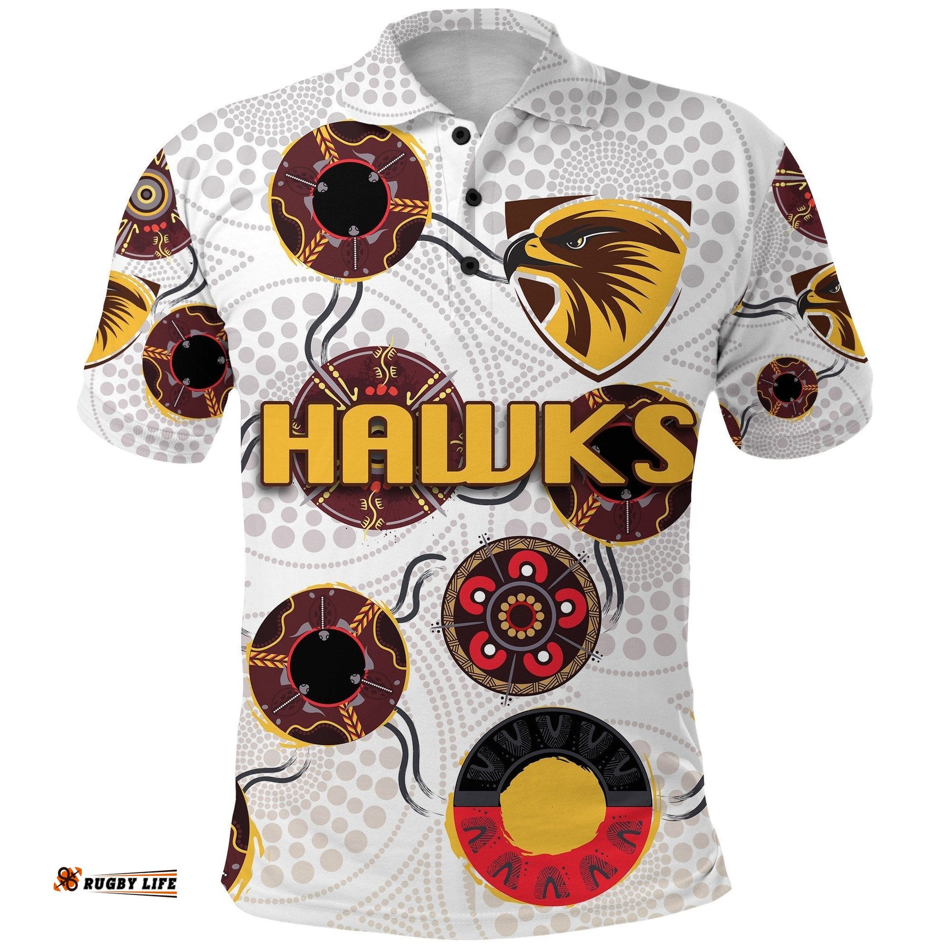 Hawthorn Polo Shirt Hawks Indigenous - White