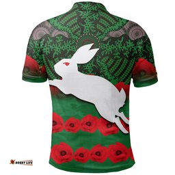 Rabbitohs Polo Shirt Aboriginal With Poppy Flower Anzac Day