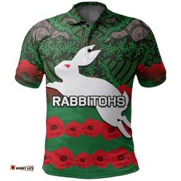 Rabbitohs Polo Shirt Aboriginal With Poppy Flower Anzac Day