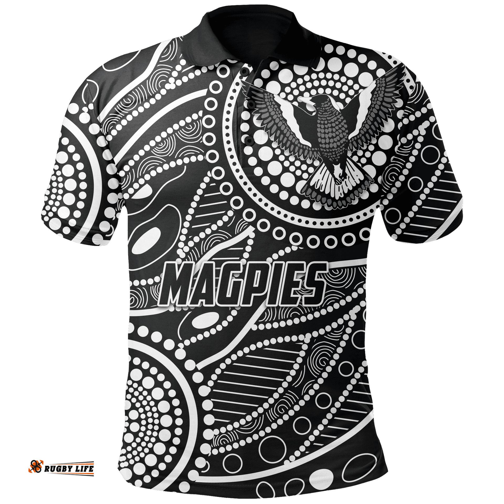 Magpies Indigenous Polo Shirt Tattoo Style