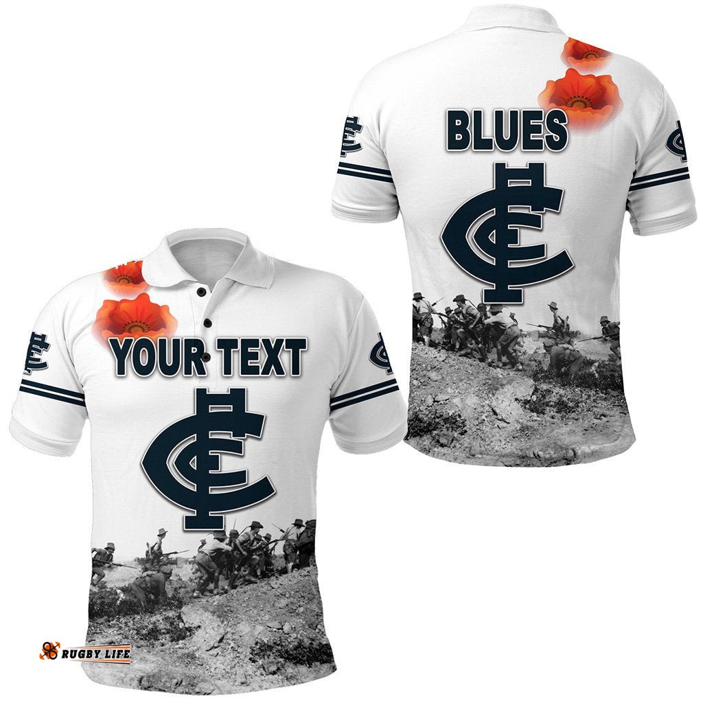 Custom Personalised Carlton Polo Shirt Blues Original Style - White