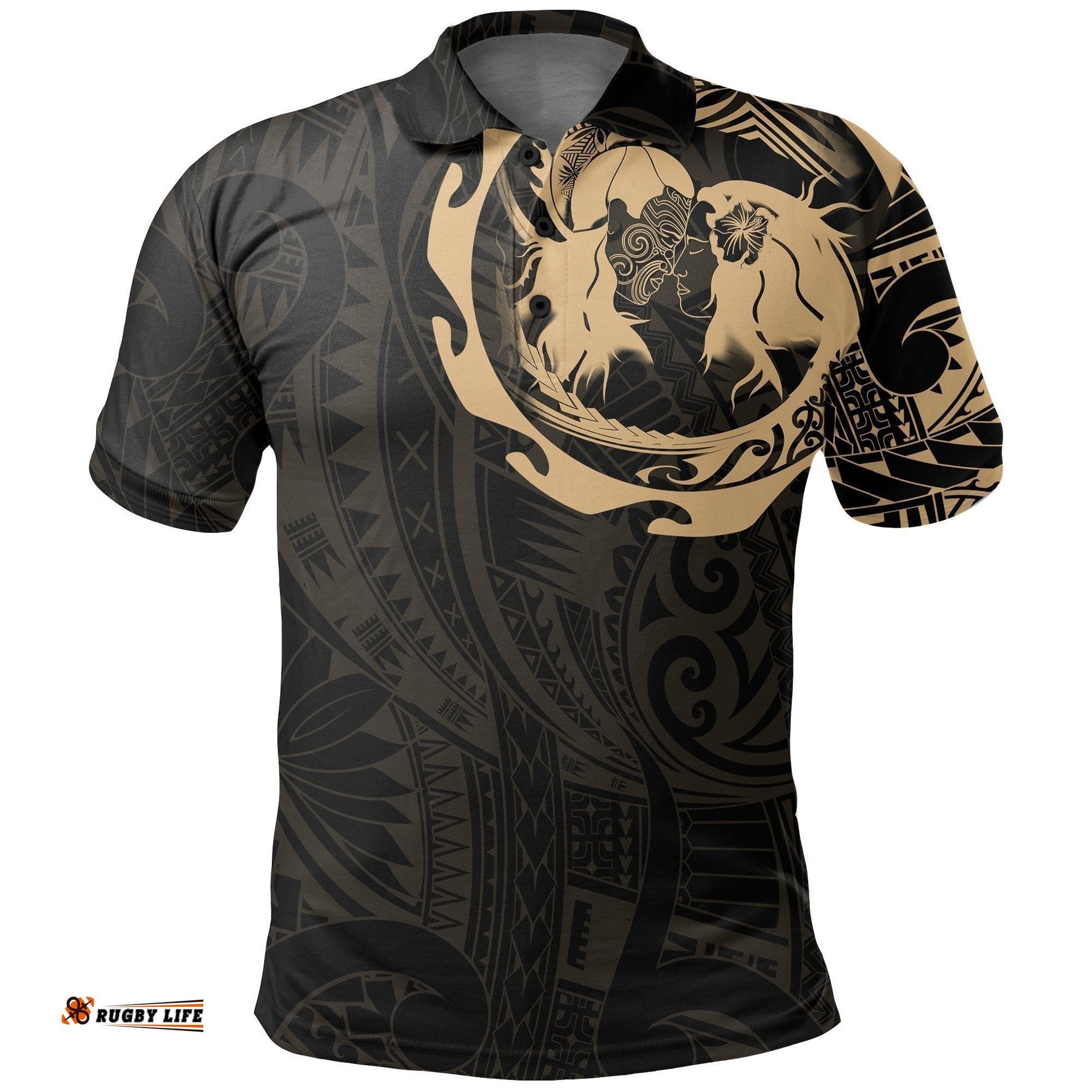 Aotearoa Polo Shirt Hongi Tattoo Gold