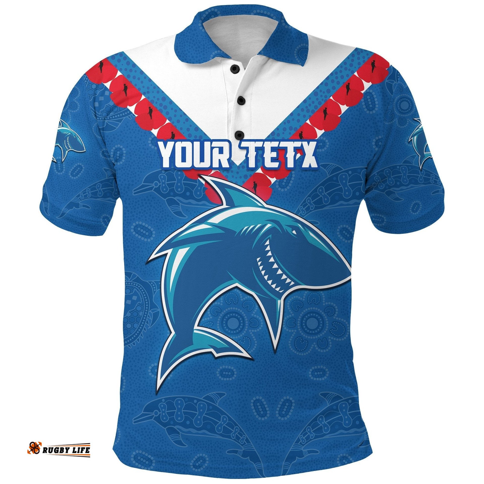 Custom Personalised Cronulla Sharks Polo Shirt Anzac Country Style