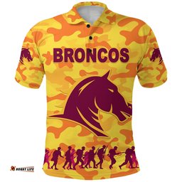 Brisbane Broncos Polo Shirt Anzac Day Camouflage Vibes - Gold