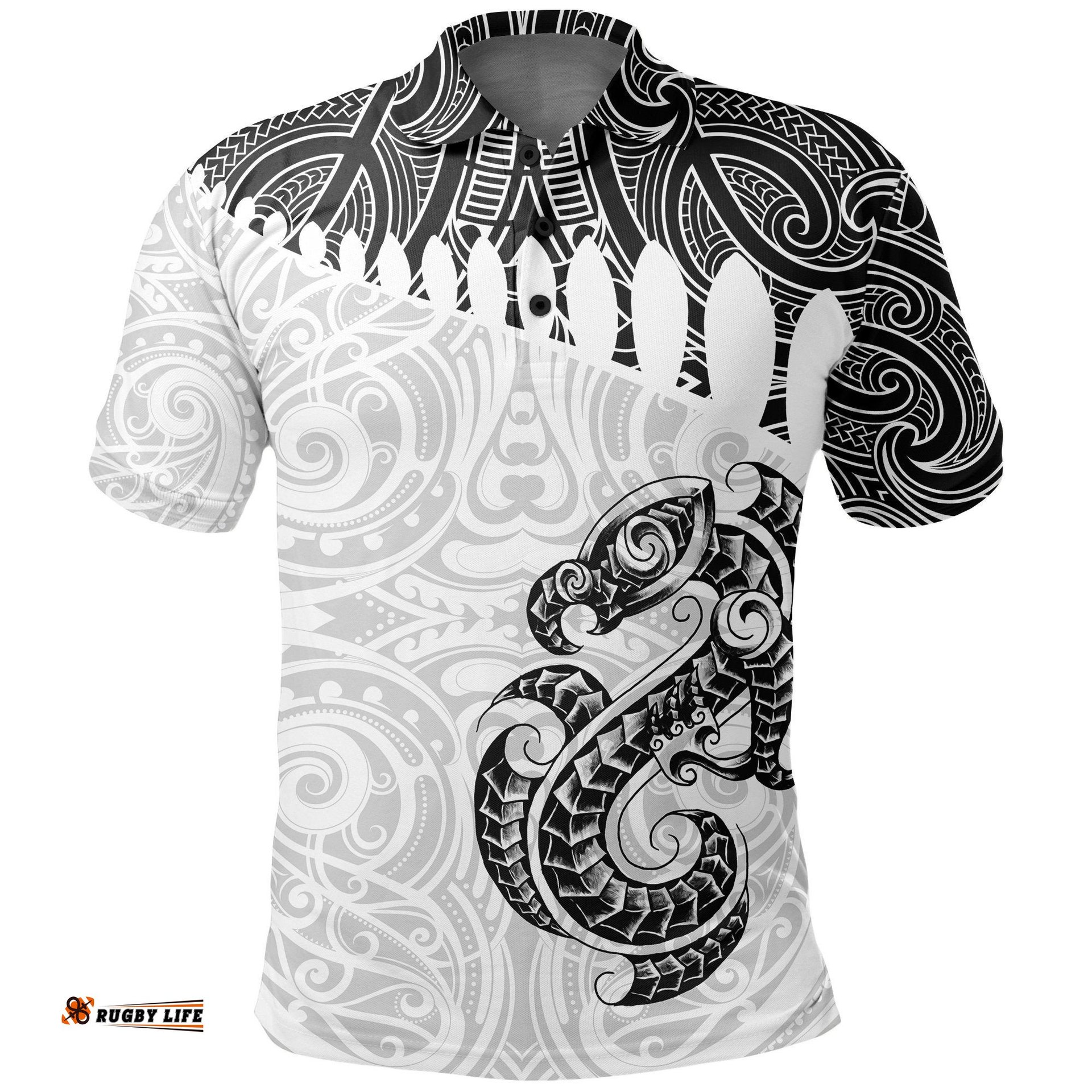 Aotearoa Polo Shirt Maori Manaia White