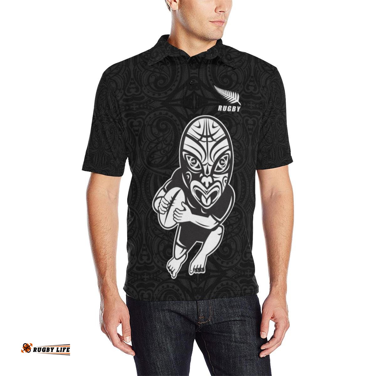 Rugby Haka Black Polo T Shirt