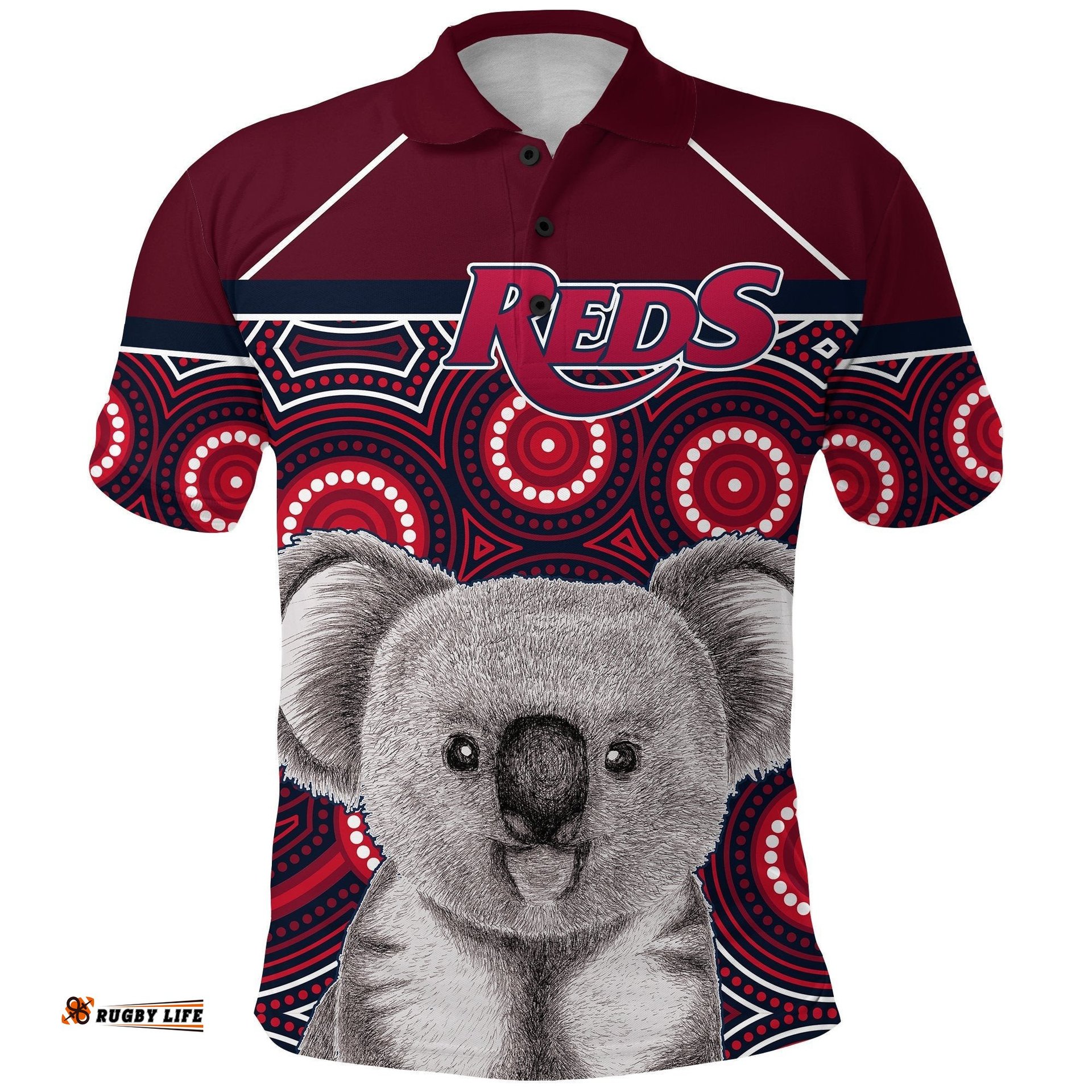 Reds Rugby Australian Polo Shirt Simple Indigenous Queensland