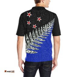 Maori Fern Black And Blue Polo T Shirt