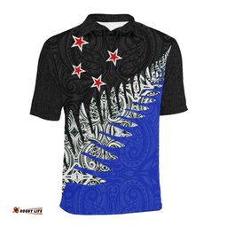 Maori Fern Black And Blue Polo T Shirt