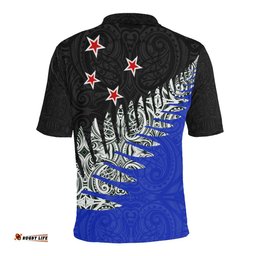 Maori Fern Black And Blue Polo T Shirt