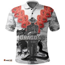 Custom Personalised St. George Illawarra Dragons Polo Shirt Anzac Day Army Patterns White