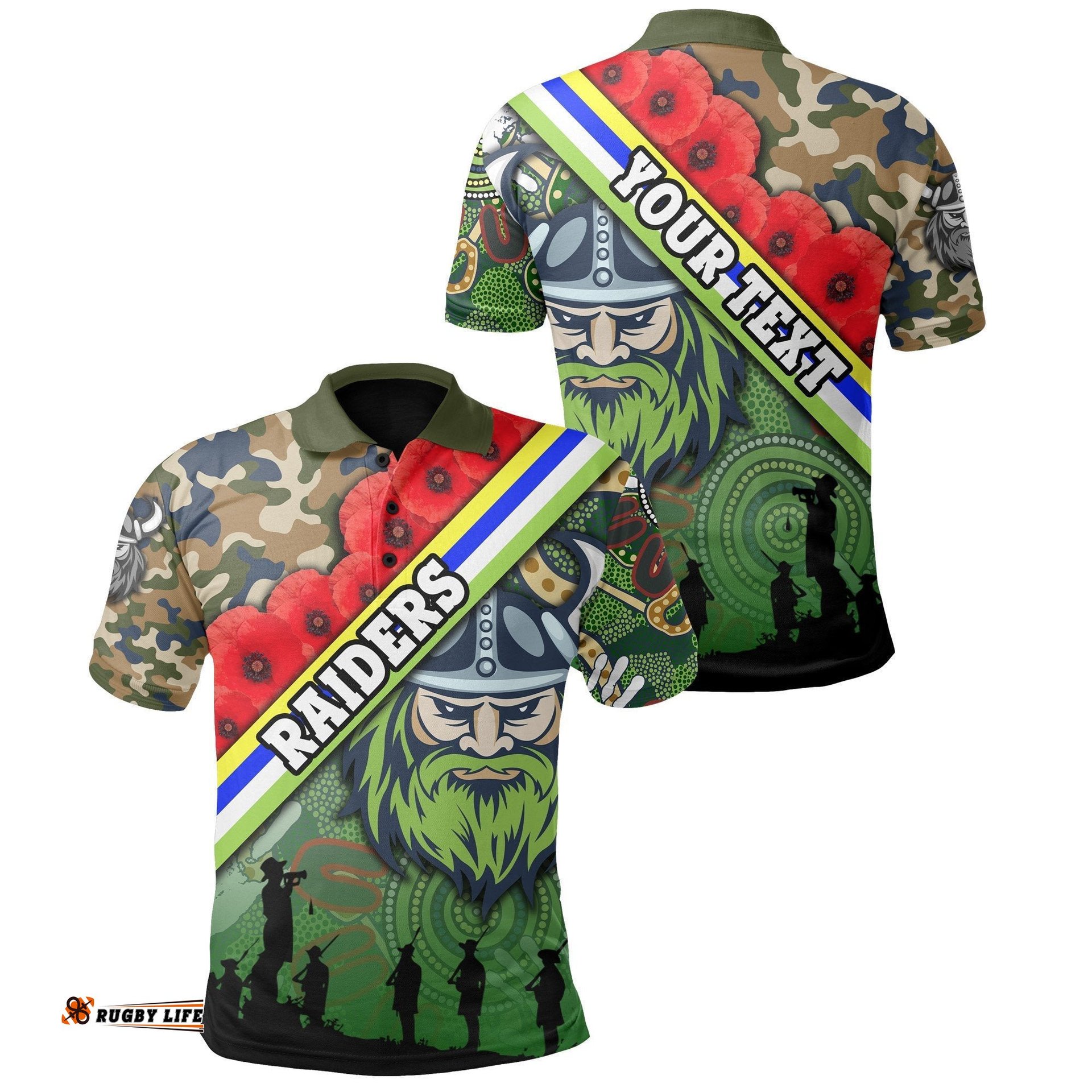 Custom Personalised Raiders Polo Shirt Canberra Anzac Day