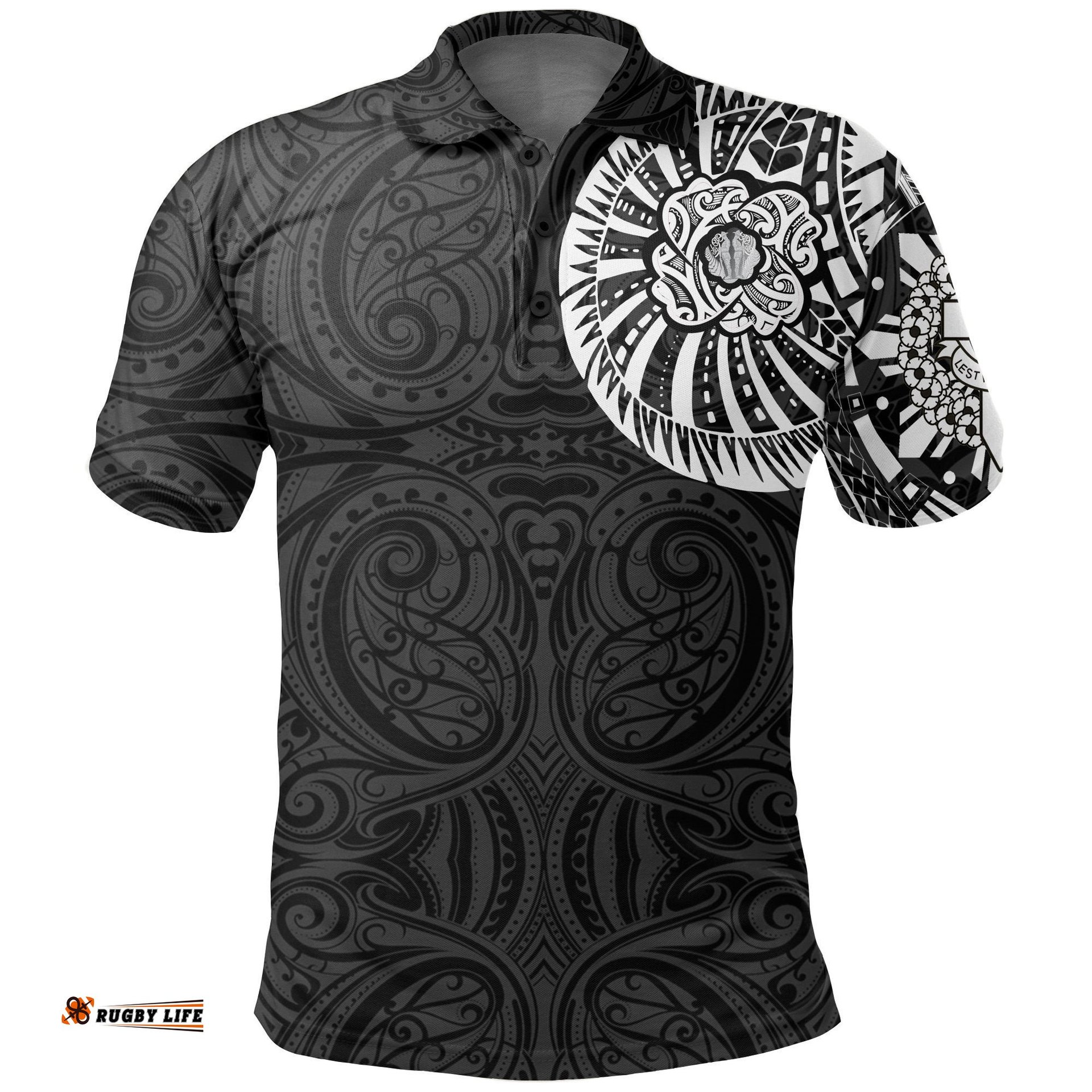 Anzac New Zealand Polo Shirt, Maori Poppies Tattoo Golf Shirts - White