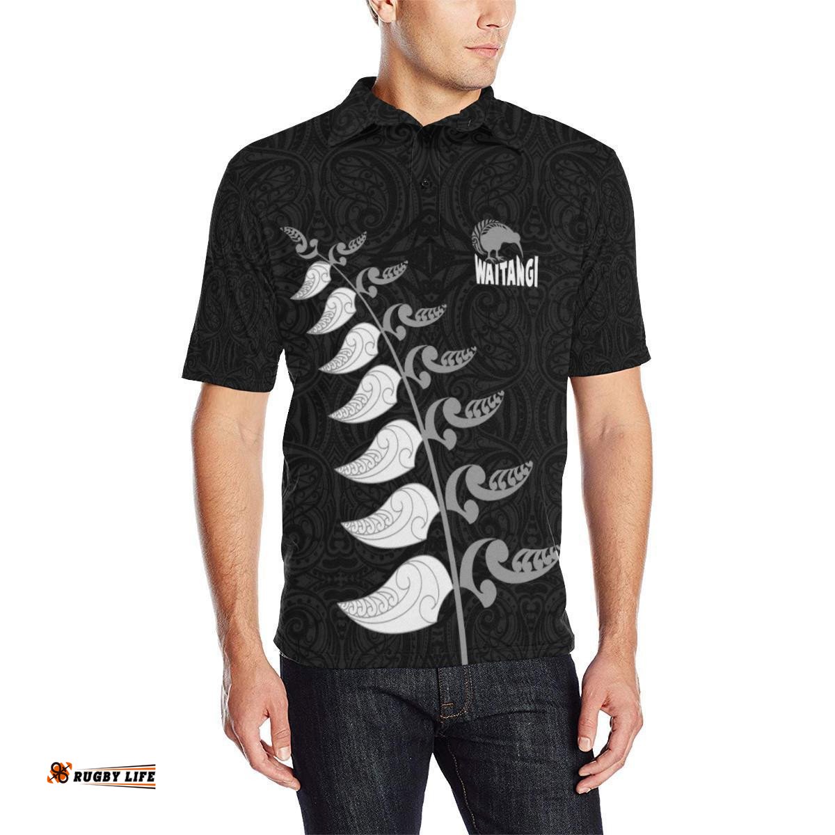 Waitangi Black Polo T Shirt