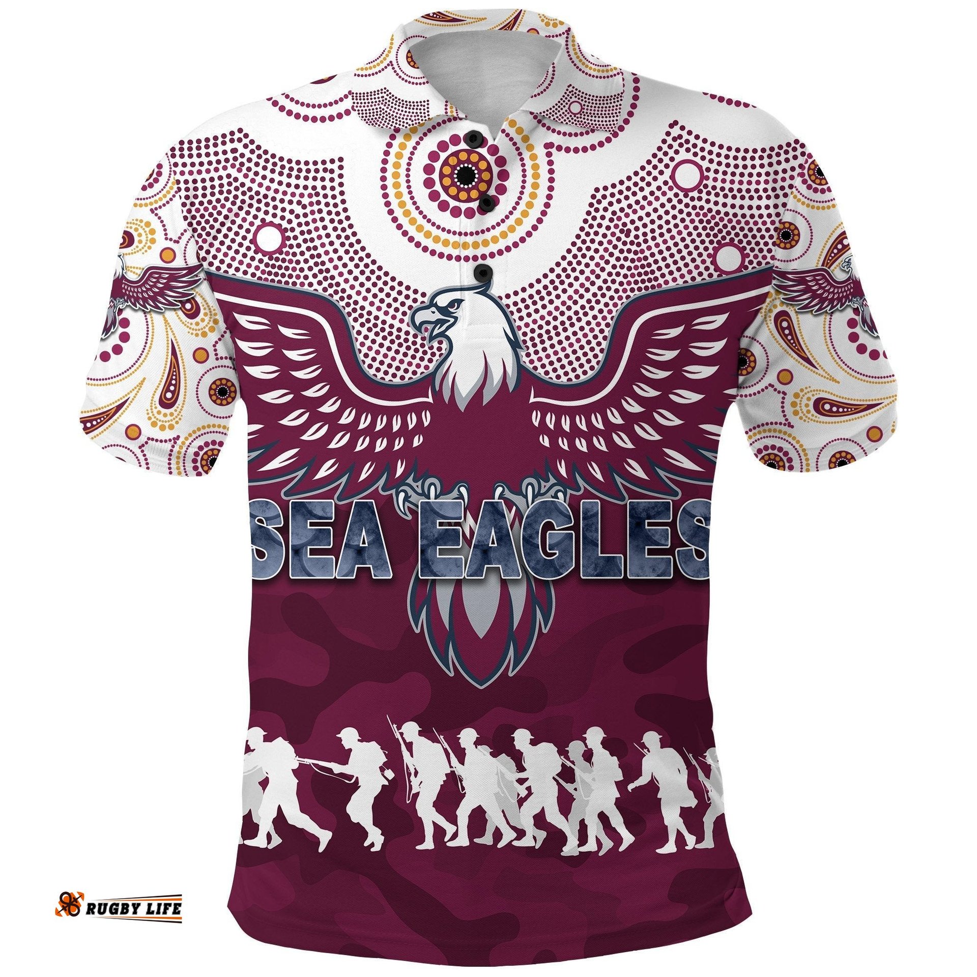 Manly Warringah Polo Shirt Sea Eagles Anzac Day Indigenous