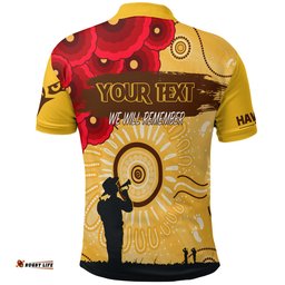 Custom Personalised Hawthorn Hawks Indigenous Anzac Day Polo Shirt We Will Remember