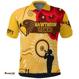 Custom Personalised Hawthorn Hawks Indigenous Anzac Day Polo Shirt We Will Remember