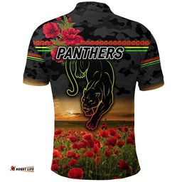 Penrith Panthers ANZAC 2022 Polo Shirt Poppy Flowers Vibes - Black