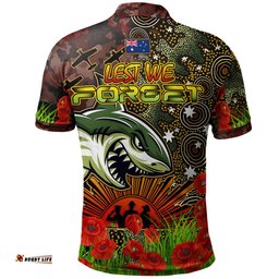 Sharks Rugby Polo Shirt - Custom Anzac Sharks with Remembrance Poppy and Indigenous Patterns Polo Shirt RLT13
