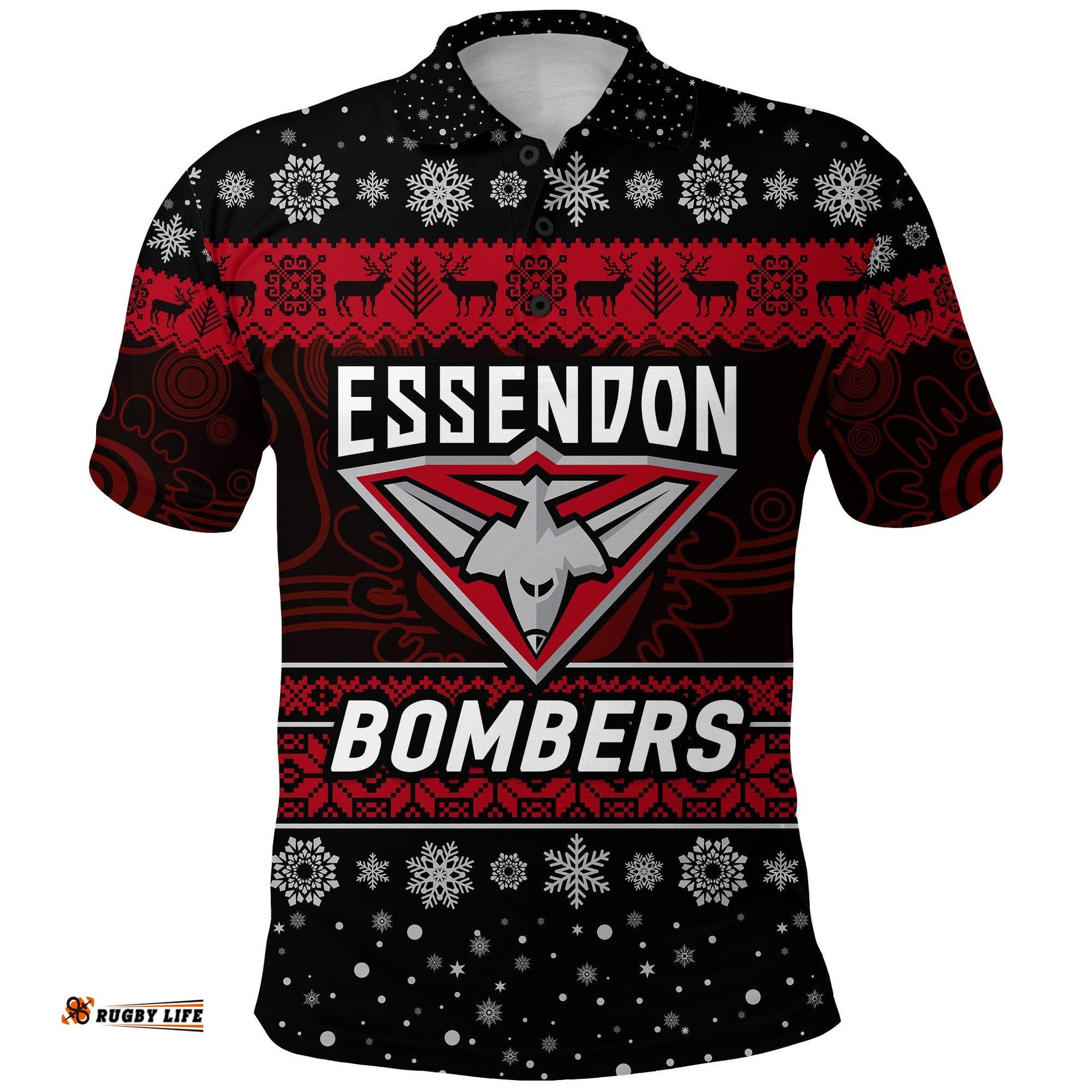 Custom Personalised Essendon Bombers Polo Shirt Christmas Simple Style - Black