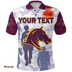 Custom Personalised Brisbane Broncos Polo Shirt Anzac Day Camouflage Vibes - Purple NO.1