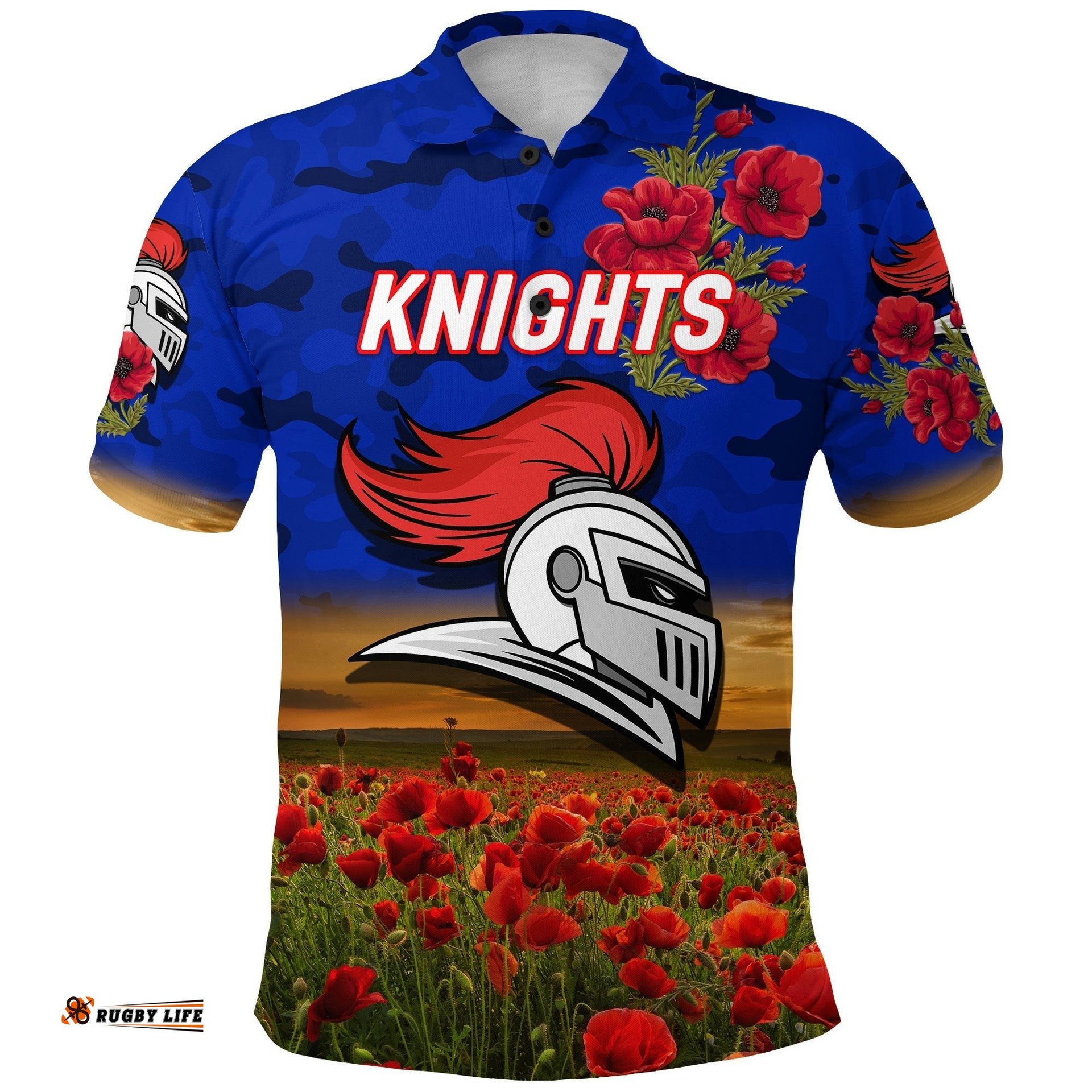 Newcastle Knights ANZAC 2022 Polo Shirt Poppy Flowers Vibes