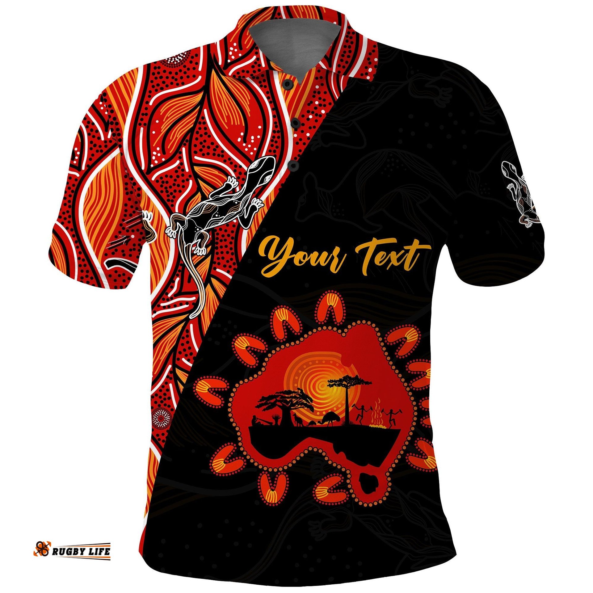 Custom Personalised Australia Map Polo Shirt Aussie Kangaroo Aboriginal