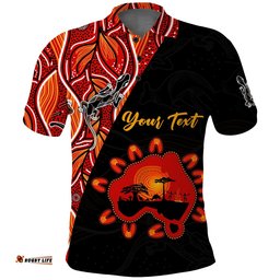 Custom Personalised Australia Map Polo Shirt Aussie Kangaroo Aboriginal
