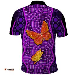 Aboriginal Dot Polo Shirt Butterfly Natural Beauty