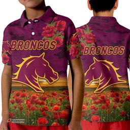 Brisbane Broncos ANZAC 2022 Polo Shirt Poppy Flowers Vibes