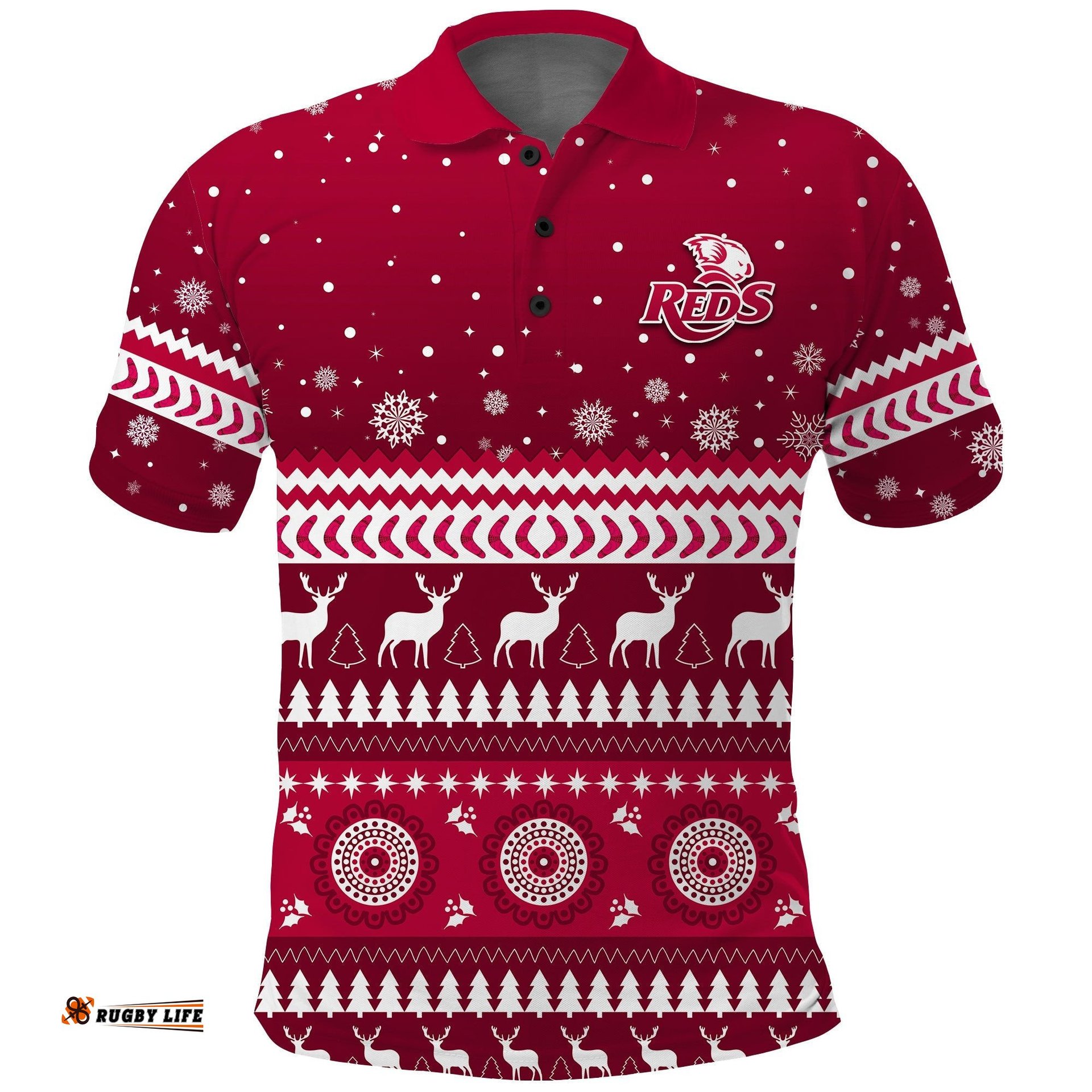 Reds Christmas Polo Shirt Queensland Rugby Indigenous