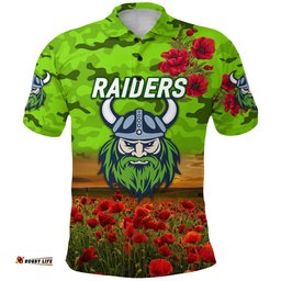 Canberra Raiders ANZAC 2022 Polo Shirt Poppy Flowers Vibes