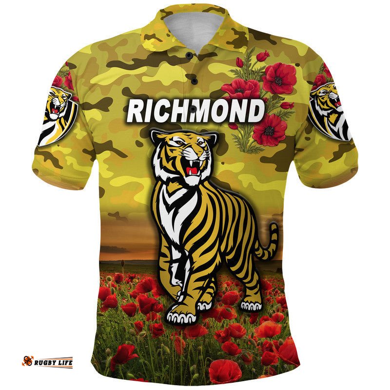 Custom Personalised Richmond Tigers ANZAC Polo Shirt Poppy Vibes - Yellow