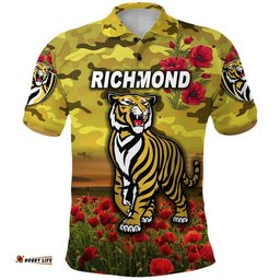 Custom Personalised Richmond Tigers ANZAC Polo Shirt Poppy Vibes - Yellow