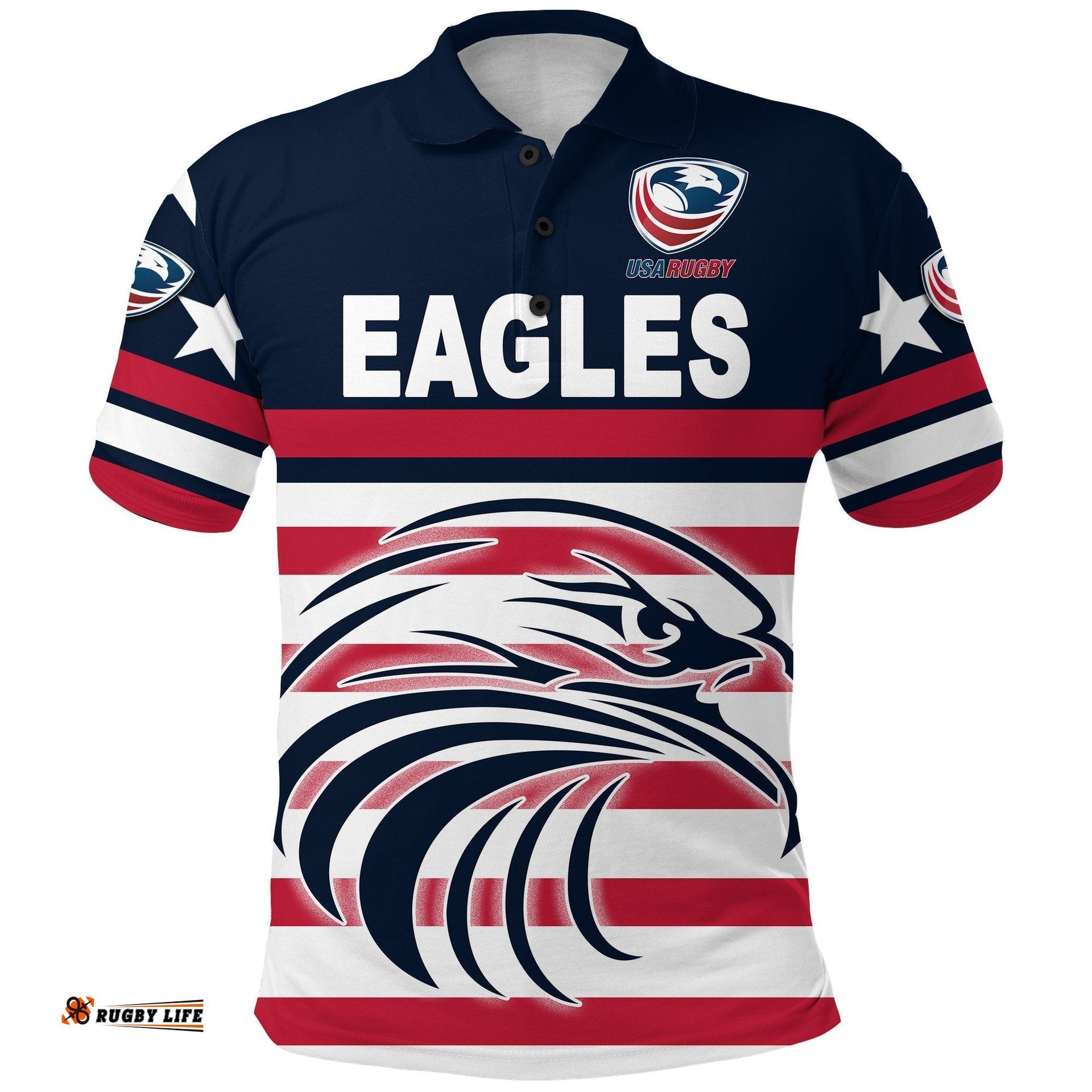 USA Rugby Polo Shirt Eagles Simple Style - Navy