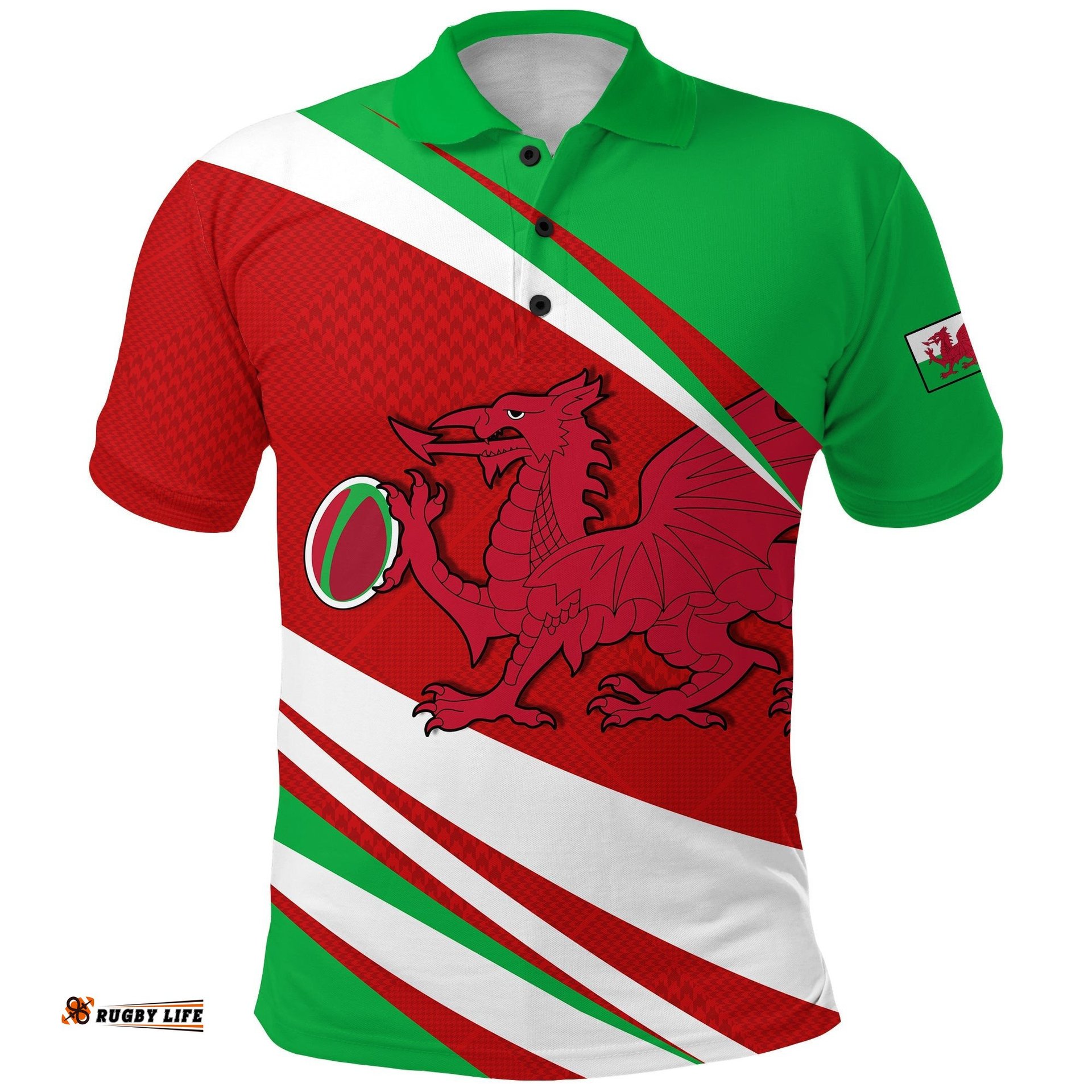 Wales Rugby 2021 Polo Shirt Mix Pattern Six Nations