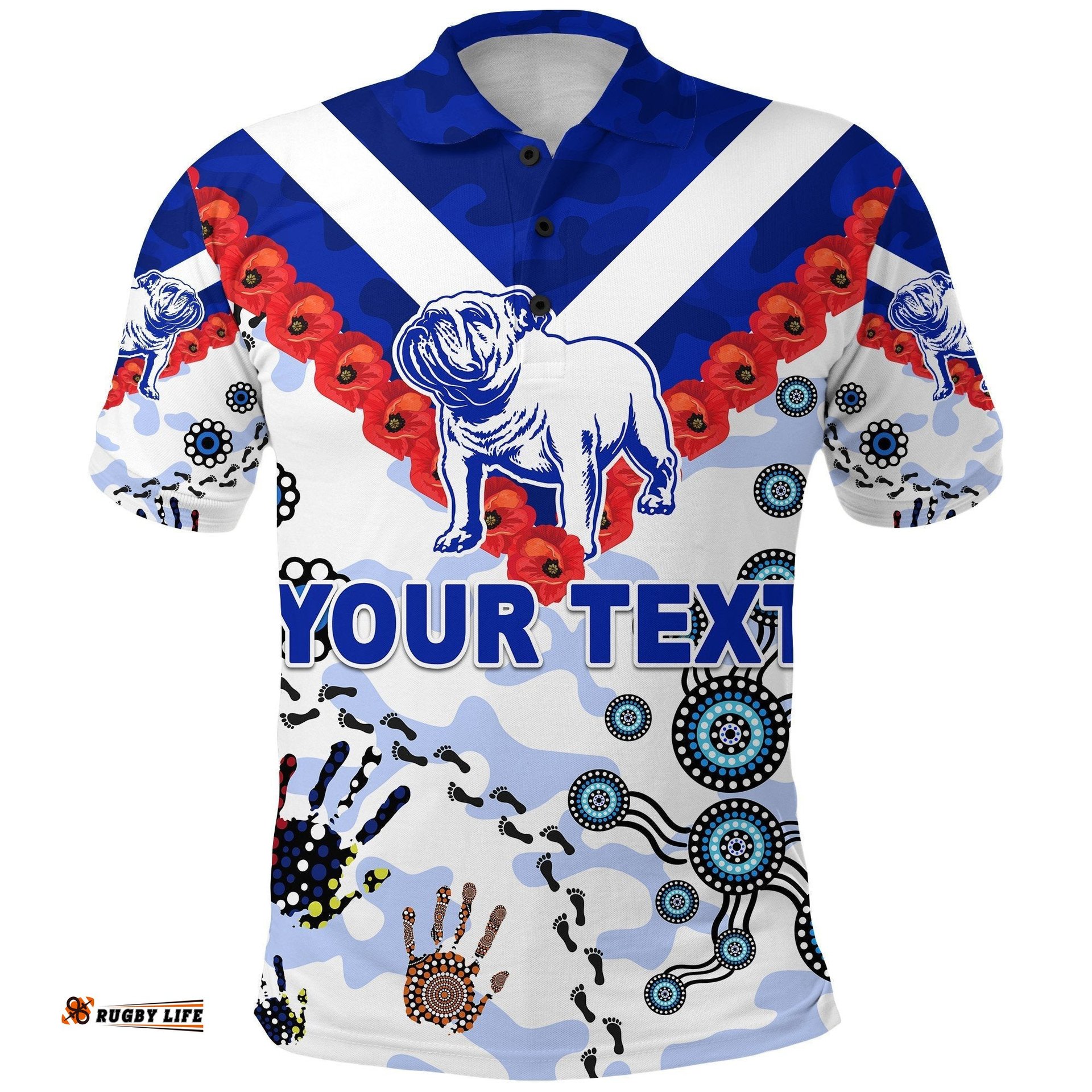 Custom Personalised Canterbury-Bankstown Bulldogs Polo Shirt Anzac Day Indigenous