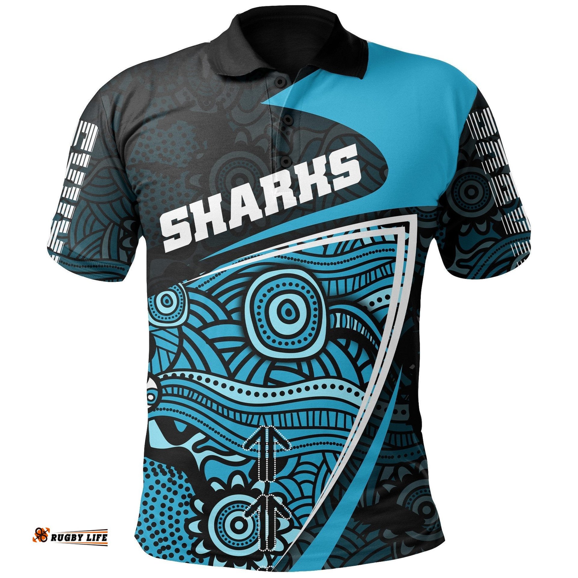 Sharks Aboriginal Polo Shirt Stealth Style