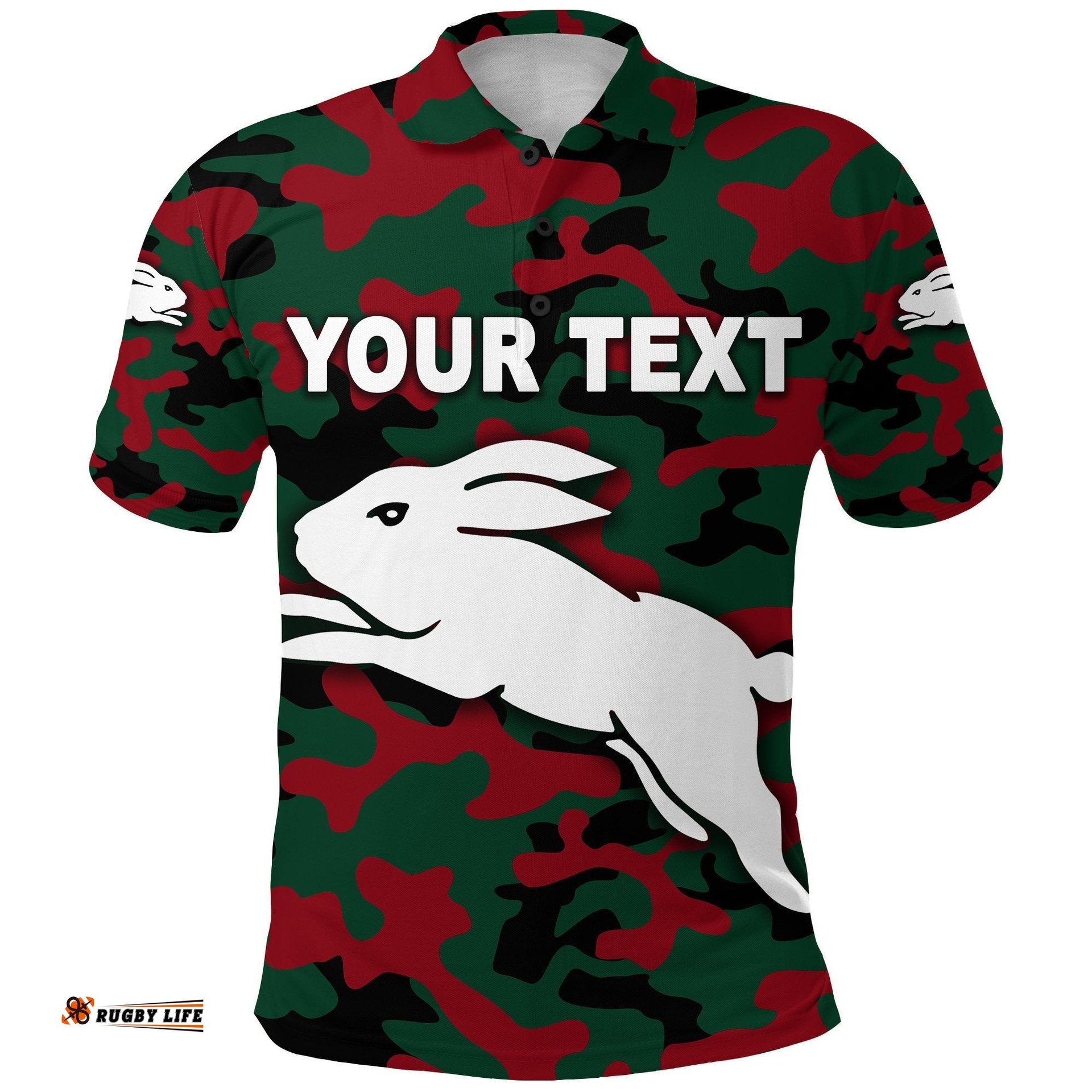 Custom Personalised South Sydney Rabbitohs Polo Shirt Anzac Day Camouflage Vibes NO.1